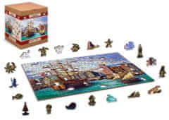 Wooden city Drevené puzzle Staré lode v prístave 2v1, 505 dielikov EKO
