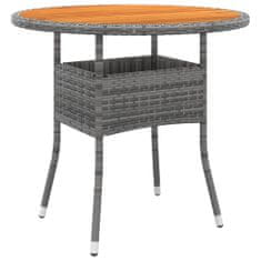 Vidaxl Záhradný stôl Ø80x75 cm akáciové drevo a polyratan sivý