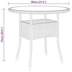 Vidaxl Záhradný stôl Ø80x75 cm tvrdené sklo a polyratan sivý