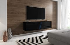 VIVALDI TV stolík Slant s LED osvetlením 160 cm čierny mat/čierny lesk