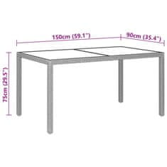 Vidaxl Záhradný stôl 150x90x75 cm tvrdené sklo a polyratan hnedý