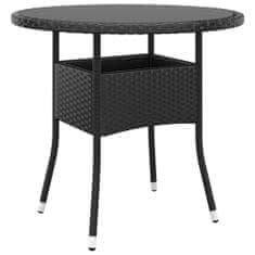 Vidaxl Záhradný stôl Ø80x75 cm tvrdené sklo a polyratan čierny