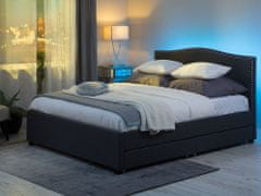 Beliani Čalúnená posteľ s úložným priestorom a farebným LED osvetlením 180 x 200 cm sivá MONTPELLIER