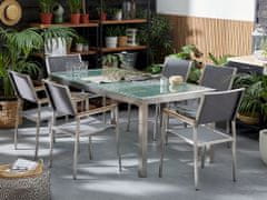 Beliani Záhradná sada pre 6 osôb sklenená doska 180 x 90 cm a sivé stoličky GROSSETO