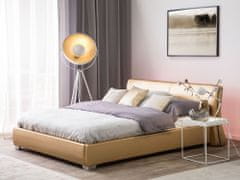 Beliani Kožená posteľ s LED osvetlením 140 x 200 cm zlatá PARIS