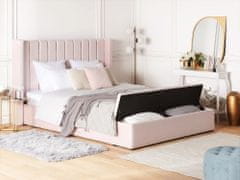 Beliani Zamatová posteľ s úložným priestorom 180 x 200 cm pastelová ružová NOYERS