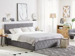 Beliani Zamatová posteľ s úložným priestorom 180 x 200 cm sivá ROCHEFORT