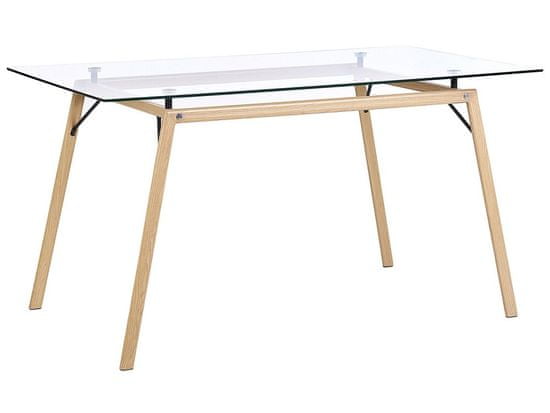 Beliani Jedálenský stôl so sklenenou doskou 140 x 80 cm svetlé drevo KAMINA
