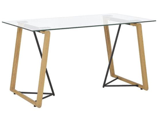 Beliani Jedálenský stôl so sklenenou doskou 140 x 80 cm svetlé drevo/čierna TACOMA