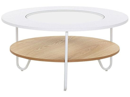 Beliani Konferenčný stolík s policou biela/svetlé drevo CHICO