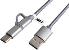 iGET G2V1 USB kábel 2v1, 1m, strieborný, microUSB i USB-C, prodloužené koncovky