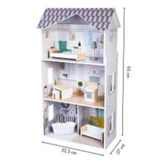 Derrson XL drevený domček pre bábiky Emmy s nábytkom sivý