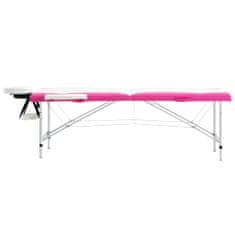Vidaxl Skladací masážny stôl, 2 zóny, hliník, bielo ružový