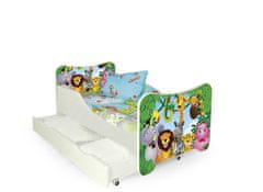 Halmar Detská posteľ s roštom a matracom Happy Jungle - biela / kombinácia farieb