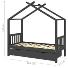 Vidaxl Rám detskej postele so zásuvkou tmavosivý borovica 80x160 cm