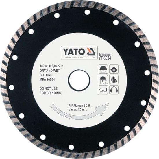 YATO Kotúč rezný diamantový 180 x 22,2 x 2,8 mm turbo