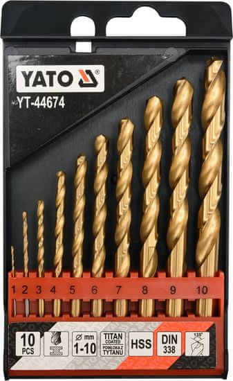 YATO  Súprava vrtákov do železa HSS-TiN 10ks 1-10mm