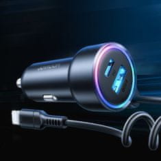 Joyroom 3in1 autonabíjačka USB / USB-C 45W + vstavaný kábel Lightning, čierna