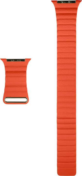 Coteetci Kožený magnetický remienok Loop Band pre Apple Watch 42/44/45mm, oranžový - rozbalené
