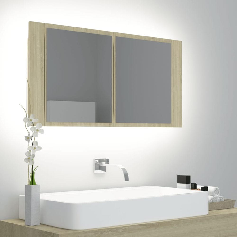 Vidaxl LED kúpeľňová zrkadlová skrinka dub sonoma 90x12x45 cm