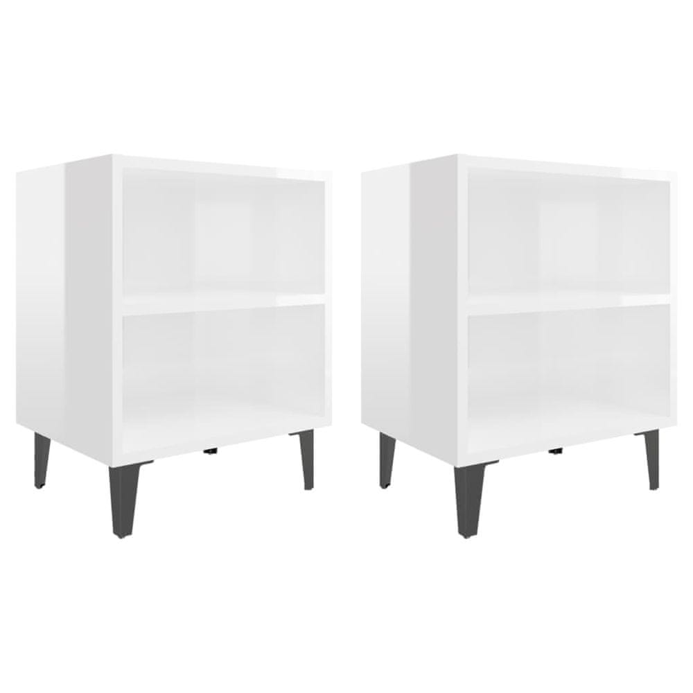 Vidaxl Nočné stolíky 2 ks nohy z kovu lesklé biele 40x30x50 cm