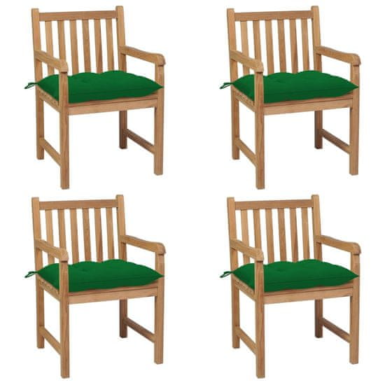Vidaxl Záhradné stoličky 4 ks so zelenými podložkami teakový masív