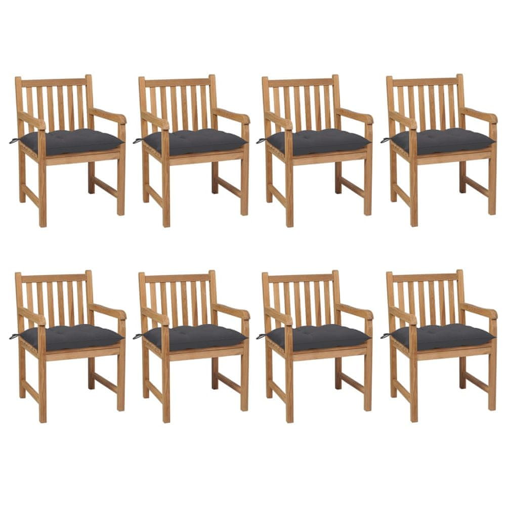 Petromila vidaXL Záhradné stoličky 8 ks s antracitovými podložkami tíkový masív