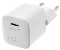 FIXED Set sieťovej nabíjačky s Mini s USB-C výstupom a USB-C/USB-C kábla, podpora PD, 1 m, 20W 20WFIXC20M-CC-WH, biely - rozbalené