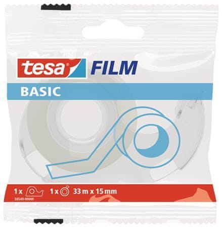 Tesa Lepiaca páska s odvíjačom "Basic 58549", priehľadná, 15 mm x 33 m