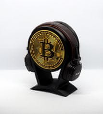 3D Special Bitcoin - čierny stojan na slúchadlá so symbolmi bitcoinu a blockchainu