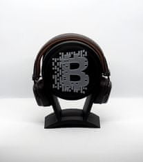 3D Special Bitcoin - čierny stojan na slúchadlá so symbolmi bitcoinu a blockchainu