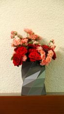 Malá váza s lowpoly vzorom a metalickým efektom, strieborná