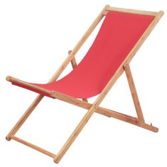 Vidaxl Skladacie plážové kreslo, látka a drevený rám, červené