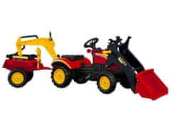 Lean-toys Traktor s prívesom a pedálovým vedrom Benson Red
