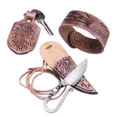 Madhammers Jedinečný set - kovaný nôž - "Mini C3", kožený náramok a prívesok na kľúče z pravej hovädzej kože