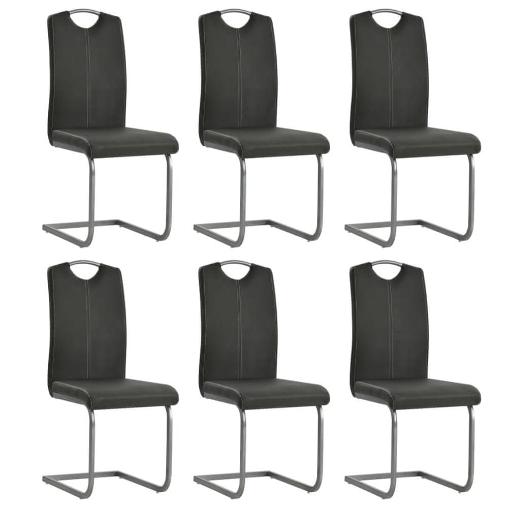 Vidaxl Jedálenské stoličky, perová kostra 6 ks, sivé, umelá koža