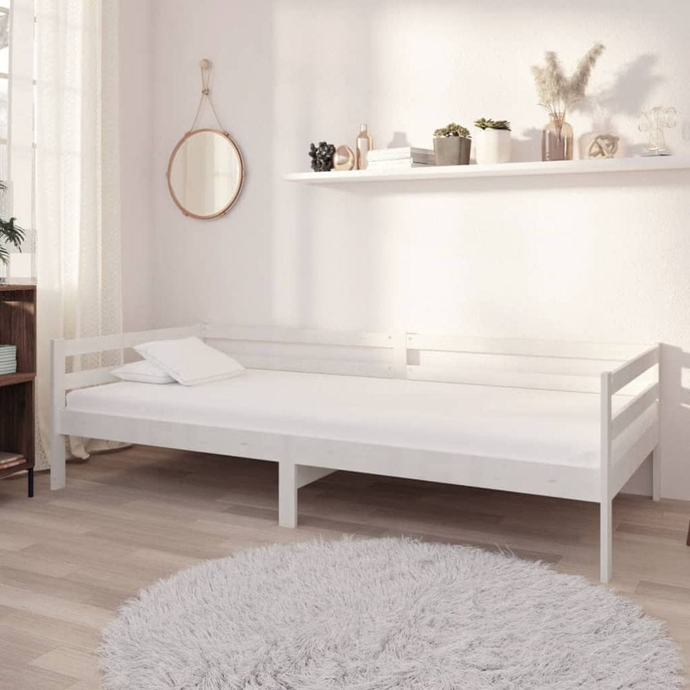 Vidaxl Denná posteľ s matracom 90x200 cm biela borovicový masív