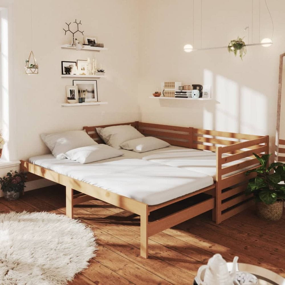 Vidaxl Rozkladacia denná posteľ 2x(90x200) cm hnedá borovicové drevo