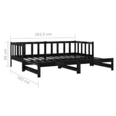 Vidaxl Rozkladacia denná posteľ čierna borovicový masív 2x(90x200) cm