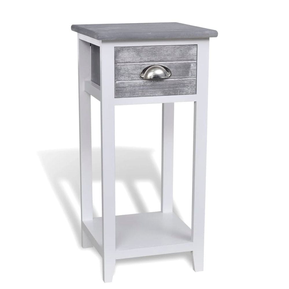 Vidaxl Nočný stolík s 1 zásuvkou, sivý a biely