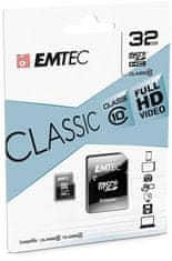 Emtec Pamäťová karta "Classic", microSDHC, 32GB, CL10, 20/12 MB/s, adaptér, ECMSDM32GHC10CG