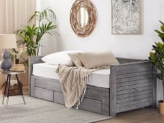 Beliani Drevená rozkladacia posteľ s úložným priestorom 90/180x200 cm sivá CAHORS