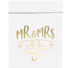 Papierové vrecká na sladkosti Mr & Mrs biele - Svadba - 6 ks