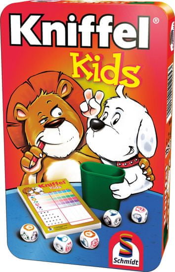 Schmidt Detská hra s kockami Kniffel Kids v plechovej krabičke