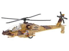 Mikro Trading Vojenský vrtuľník 20 cm kovový spätný chod na batérie so svetlom a zvukom