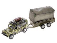 Kids Globe Auto Land Rover Defender Military 14,5 cm kovový spätný chod s prívesom s plachtou v krabici