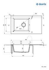 Deante Capella sklo-granitový drez 860x500x220 mm + priestorovo úsporný sifón, 1-komorový, platina - čierny vzor, ZSC_GP2C