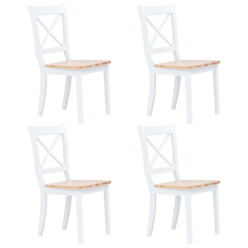 Vidaxl Jedálenské stoličky 4 ks, biele a svetlé drevo, kaučukový masív