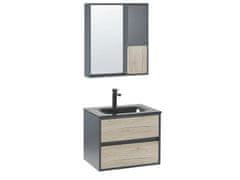 Beliani Súprava kúpeľňového nábytku so zrkadlovou skrinkou 60 cm svetlé drevo/sivá TERUEL