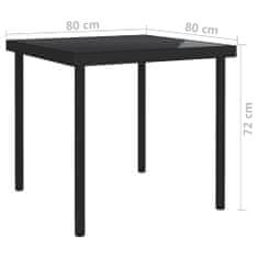 Petromila vidaXL Vonkajší jedálenský stôl čierny 80x80x72 cm sklo a oceľ